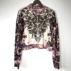 Free People Floral Print Full Zip Crop Sweatshirt Jacket